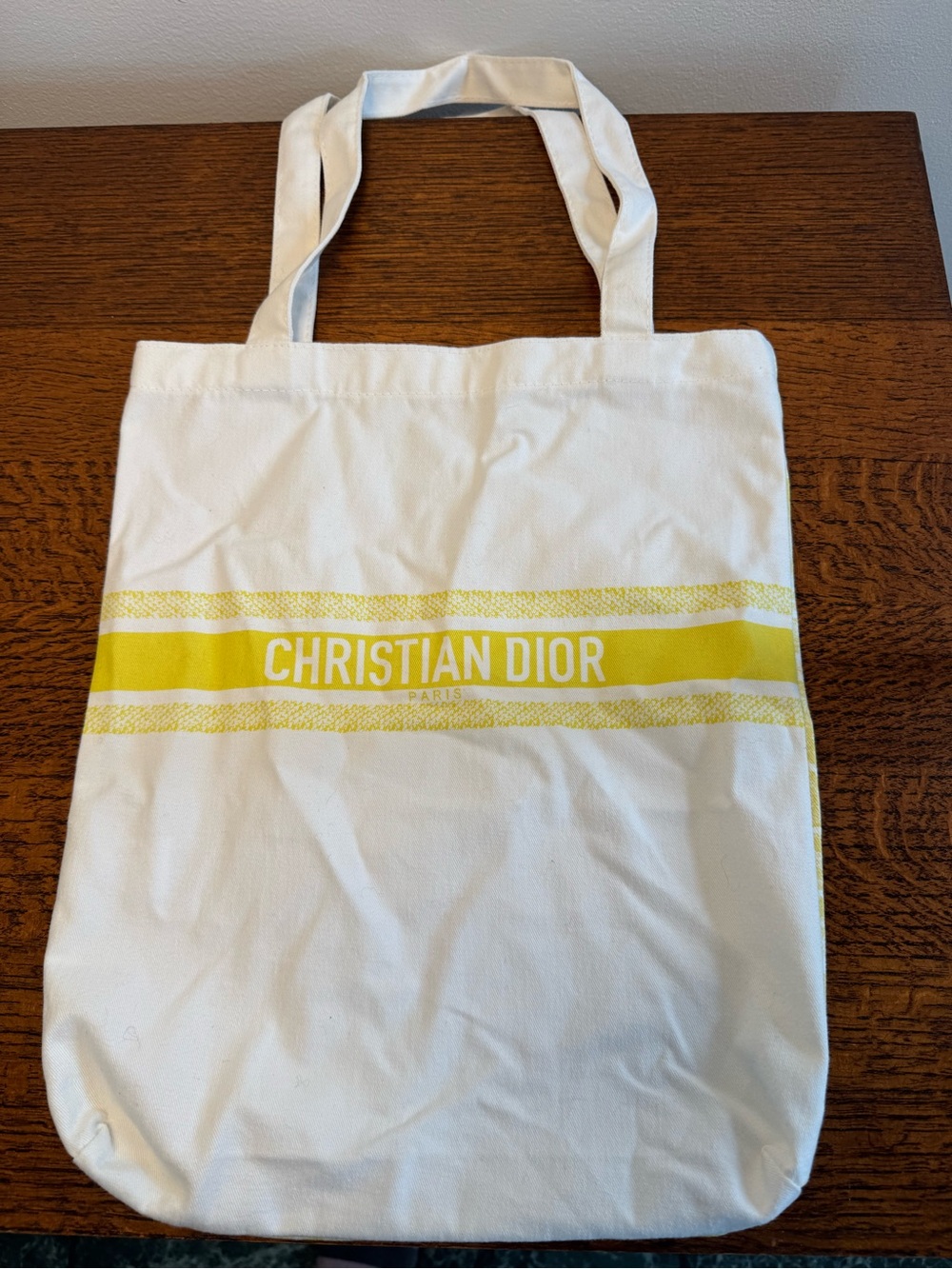Christian Dior Beauty VIP GWP White & Yellow Stripe Canvas Tote Bag